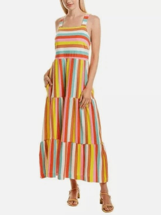 J. Crew Dresses & Skirts - J.Crew Rainbow Stripe Tiered Maxi Dress Preppy Resort Colorful Medium